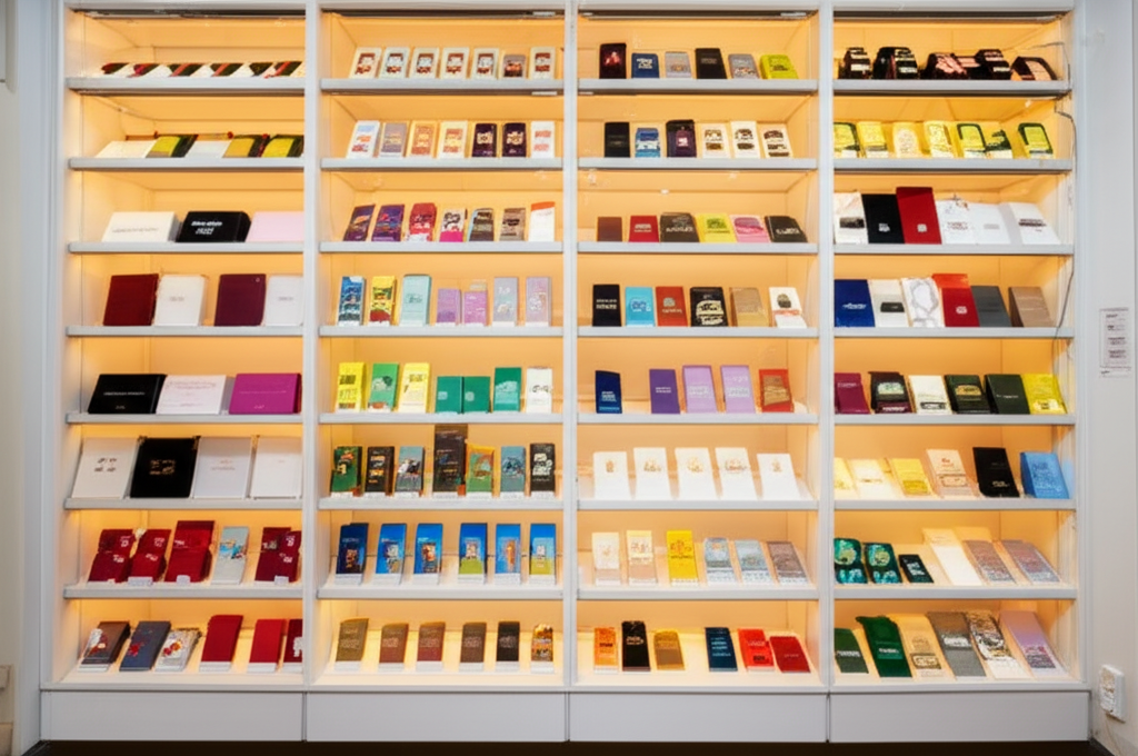 精裝盒成品展示架：多種尺寸與設計的禮盒樣品