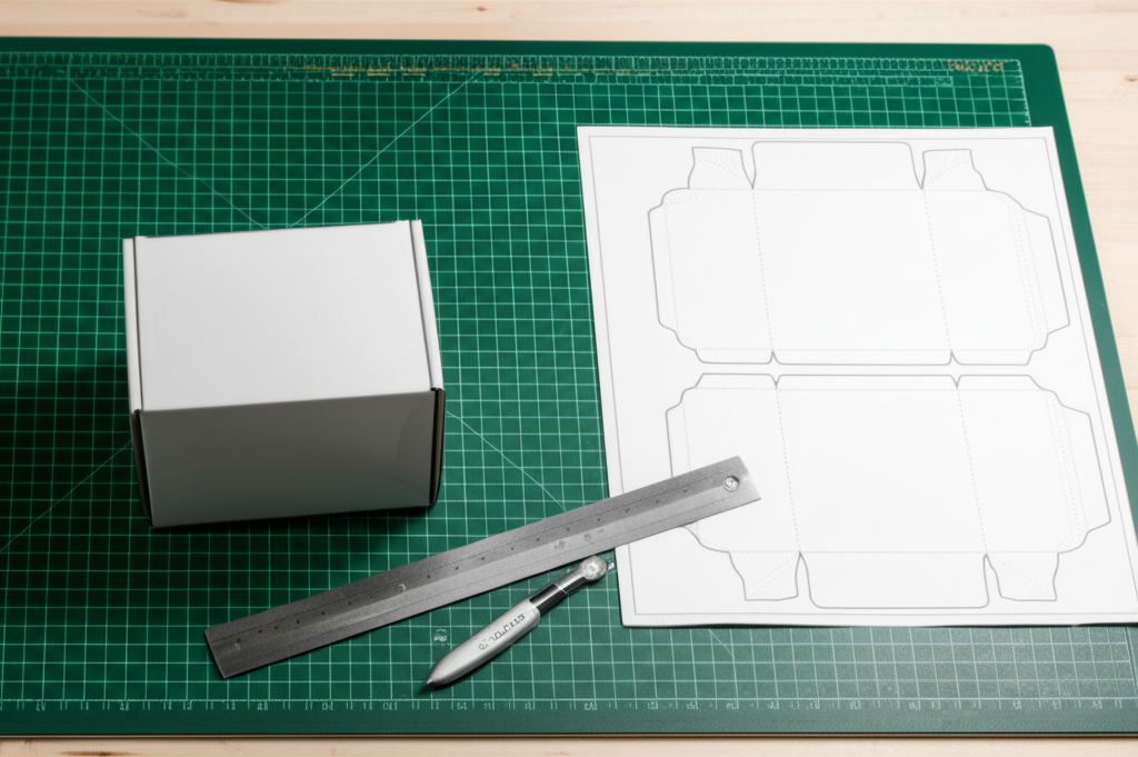 精裝盒打樣工作站：裁切墊、刀具與白樣原型