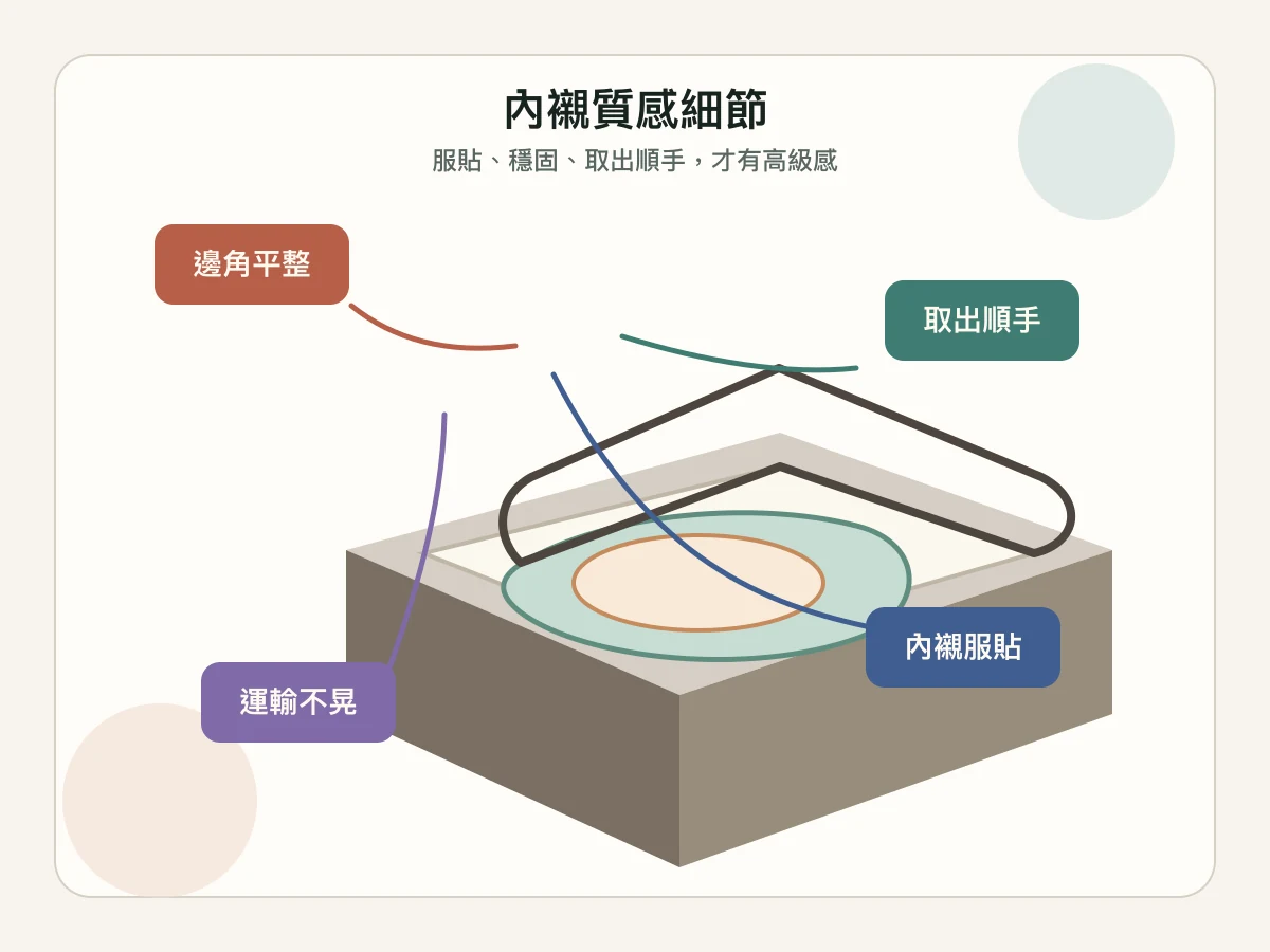 精裝盒內襯服貼產品的質感細節特寫