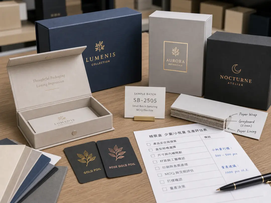 精裝盒 MOQ 少量精裝盒與硬盒包裝文內支援情境圖
