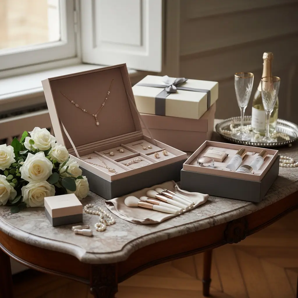 多款精裝盒與高級禮盒的情境示意