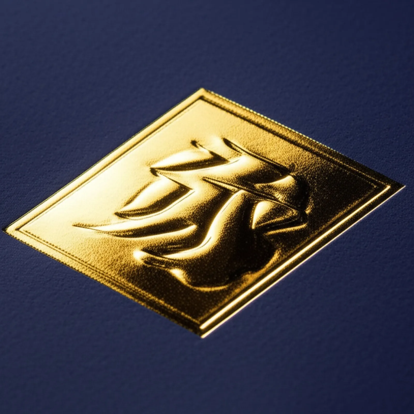精裝盒燙金加工細節近拍，呈現 logo 金屬光澤與高級感